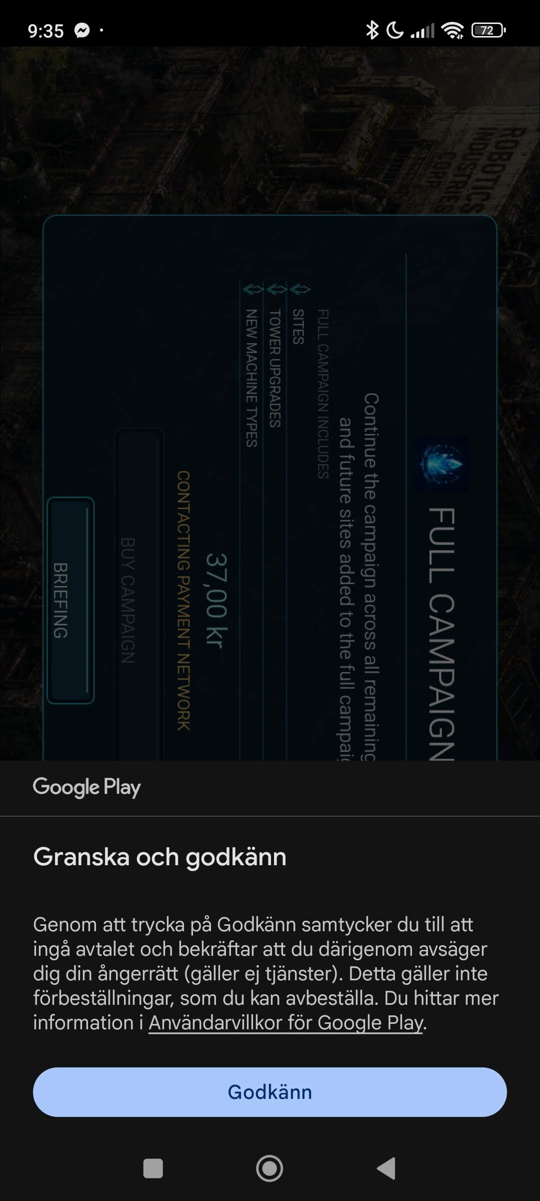 Google Play review and approve dialog